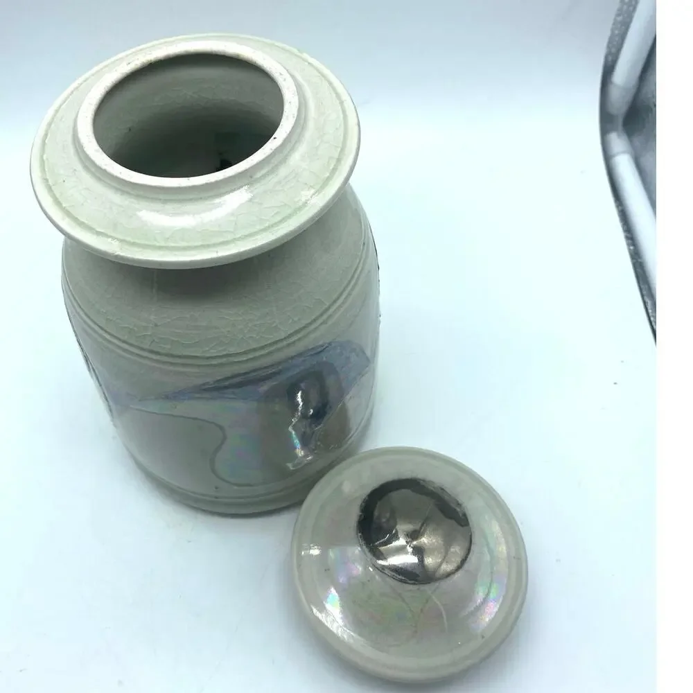 Blue, silver‎  & Red Ceramic Lidded Jar pottery, Modern Abstract design function